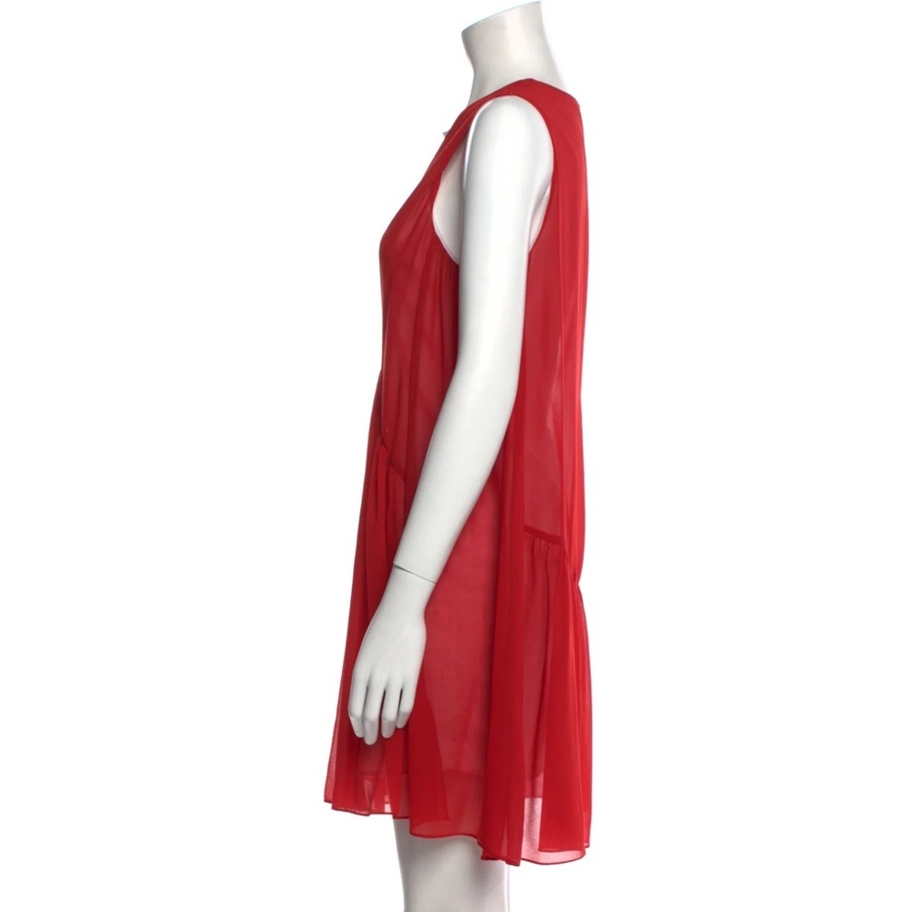 Sandro A Line Sleeveless Red White V Neck Chiffon Mini Tunic Dress EUC Size 1/S - Picture 2 of 12